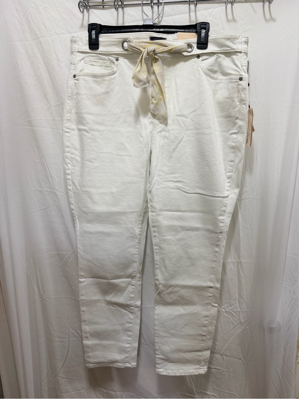 NYDJ White Jeans with Light Yellow Tie Belt